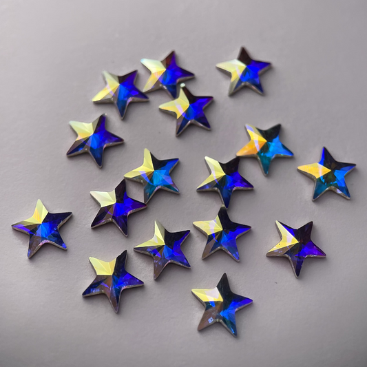 Strass dentaire Swarovski en forme de grande étoile, couleur holographic, haute brillance, qualité professionnelle.